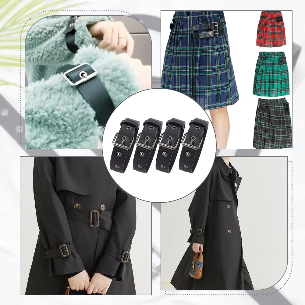 FINGERINSPIRE 4 cinghie di prolunga tradizionali kilt in pelle, 22 x 400 mm, cintura in pelle PU nera con fibbia quadrata in metallo da donna per cappotti, giacche