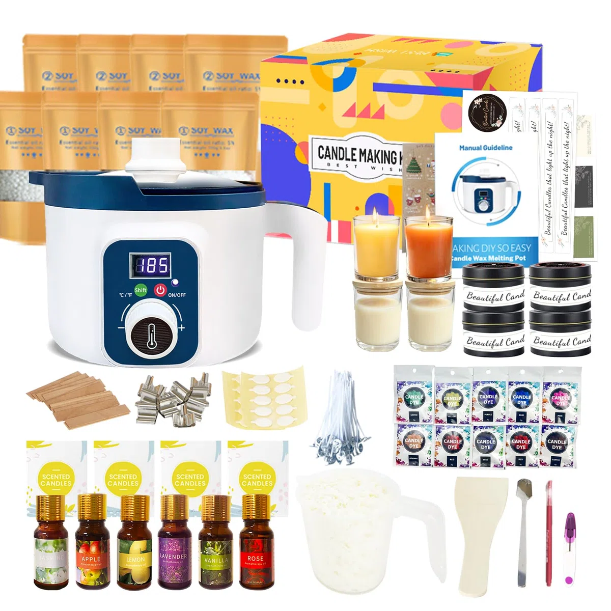 Kit Completo per Fare Candele con Pentola Digitale per Sciogliere la Cera, Set Creazione cCandele Profumate per Adulti, Come Fare le Candele in Casa