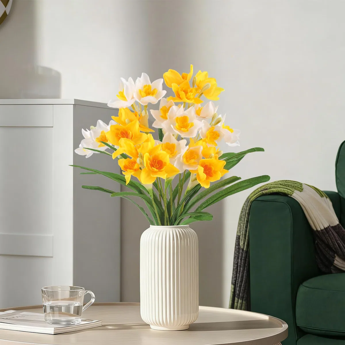 8 Pezzi Fiori Artificiali Narcisi Fiori Finti per Decorazioni Fiori Artificiali Bianco Giallo Fiori Finti da Esterno Adatto per la Decorazione di Esterni Balconi Interni Giardini