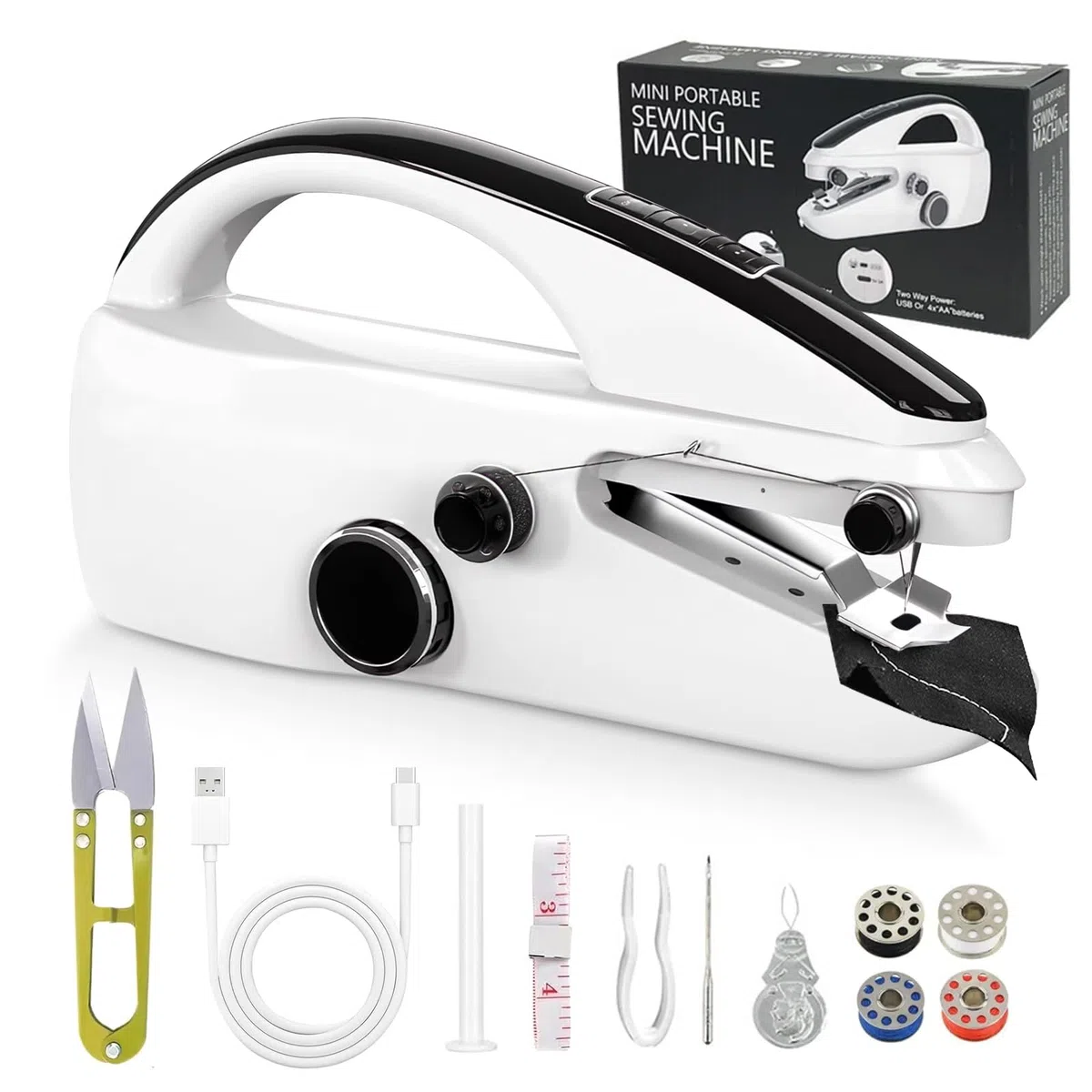 Macchina da Cucire Portatile,Facile da usare Mini macchine da cucire elettriche portatili per principianti con due velocità, con kit di accessori completi, adatto per casa (FRJ-01)