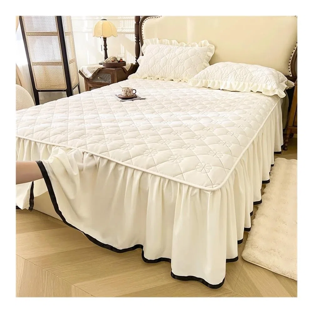 Gonna letto trapuntata con volant, copriletto matrimoniale, copriletto king size, lenzuola per materasso (senza federe) (Tianlan, King 180x200cm 1pz)