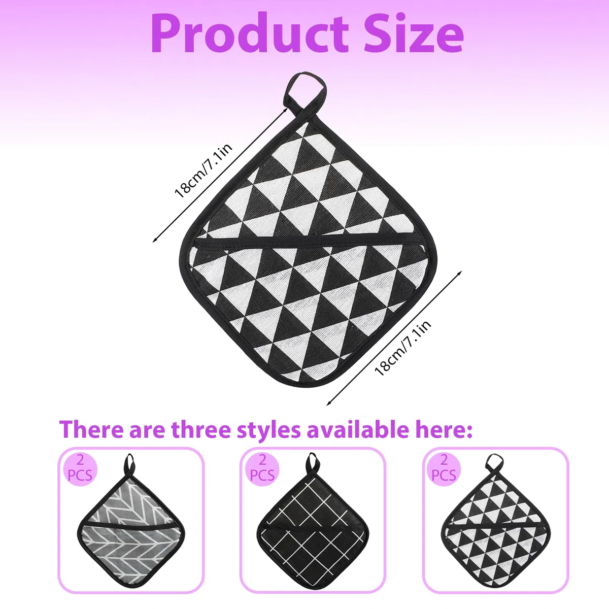 6 Pezzi Presine in Cotone 18 x 18 cm Presine da Cucina per Cottura con Anello per Appenderle Resistente al Calore Presine da Cucina Complet per Cucina Cottura al Forno Microonde
