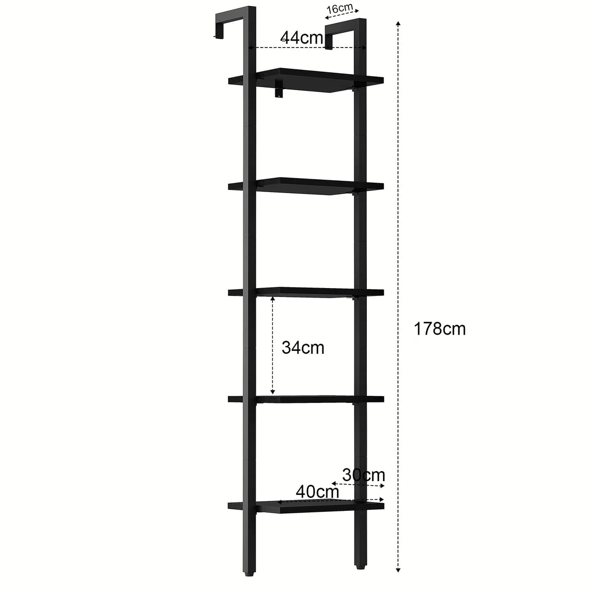 YMYNY Libreria, Scaffale a Scala, Contro Parete a 5 Ripiani, Scaffali Aperti per Casaper, Soggiorno, Ufficio, Cucina, Camera da Letto, 40 x 30 x 178CM, Industriale, Nero HBC015B