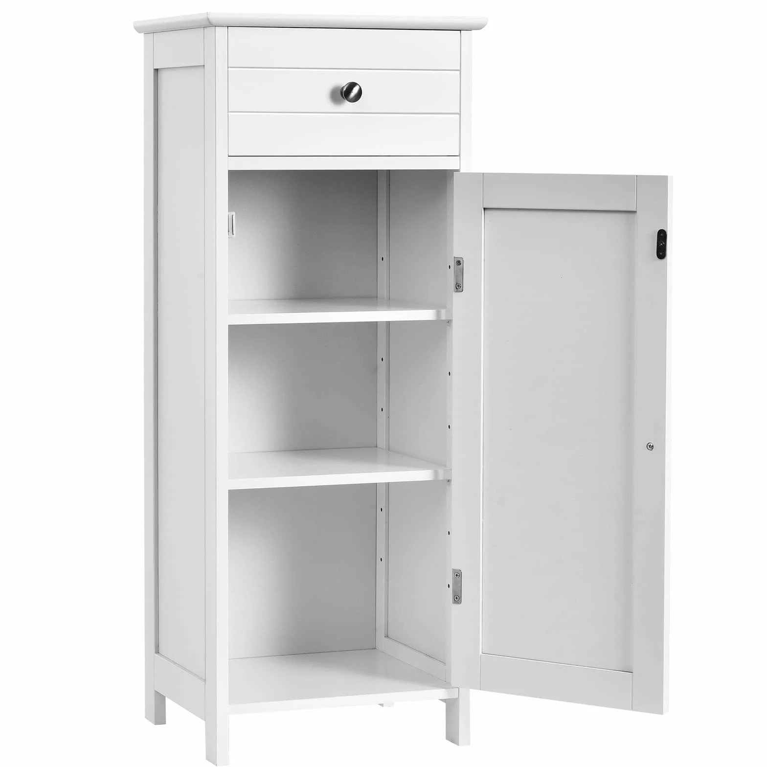 LIFEZEAL Mobiletto Bagno Salvaspazio, Mobiletto Multiuso in Legno 35,5 x 30,5 x 88cm, Mobile Bagno con Cassetto e 1 Porta, Armadietto da Terra con Ripiani Regolabile per Cucina e Soggiorno, Bianco