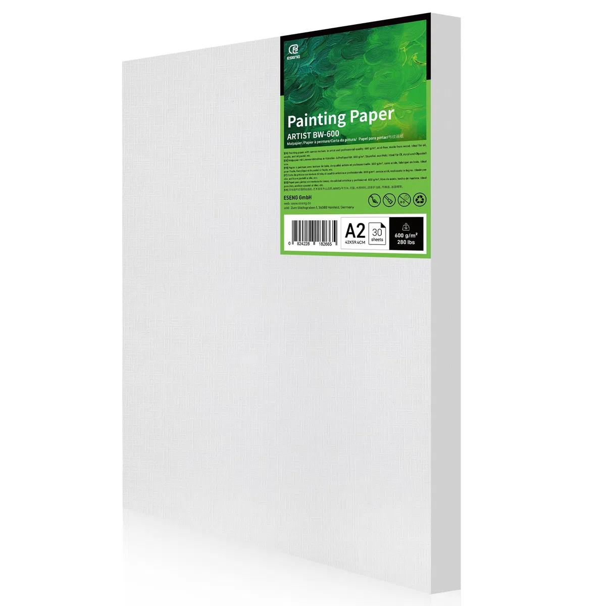 ESENG Carta su tela A2, 600 g/m2, 30 fogli, carta da colorare con struttura in tela, qualità artistica, adatta per pittura a olio, colori acrilici e pastelli ad olio