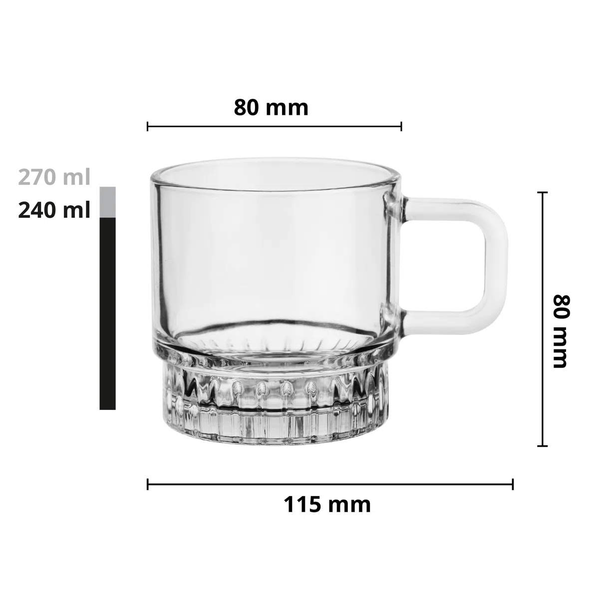 Glasmark KROSNO 1992 Set di 6 Bicchieri da Caffè 240 ml Trasparenti con Manico - Tazze in Vetro per Tè Bevande Calde e Dessert - Design Elegante - Resistenti in Lavastoviglie - Stella