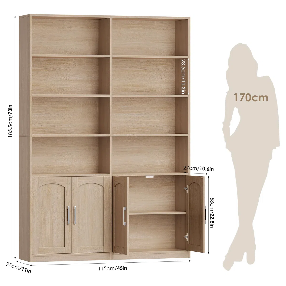 FirFurd 185.5 cm Libreria da Parete a 6 Ripiani, Libreria Verticale a 12 Scomparti, Scaffalatura Portaoggetti, Scaffale per Libri in Legno per Studio,Soggiorno,Ufficio,115x27x185.5 cm (Bianco)