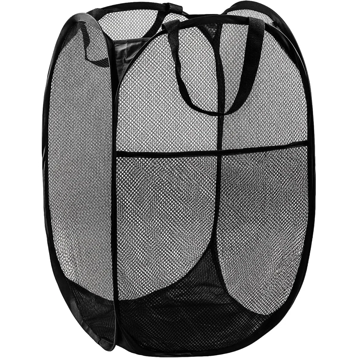 Cesto portabiancheria portatile in rete popup con manici durevoli, pieghevole, pieghevole, per riporre i vestiti, cesto da viaggio, ideale per la casa, la camera dei bambini, può essere piegato(nero)