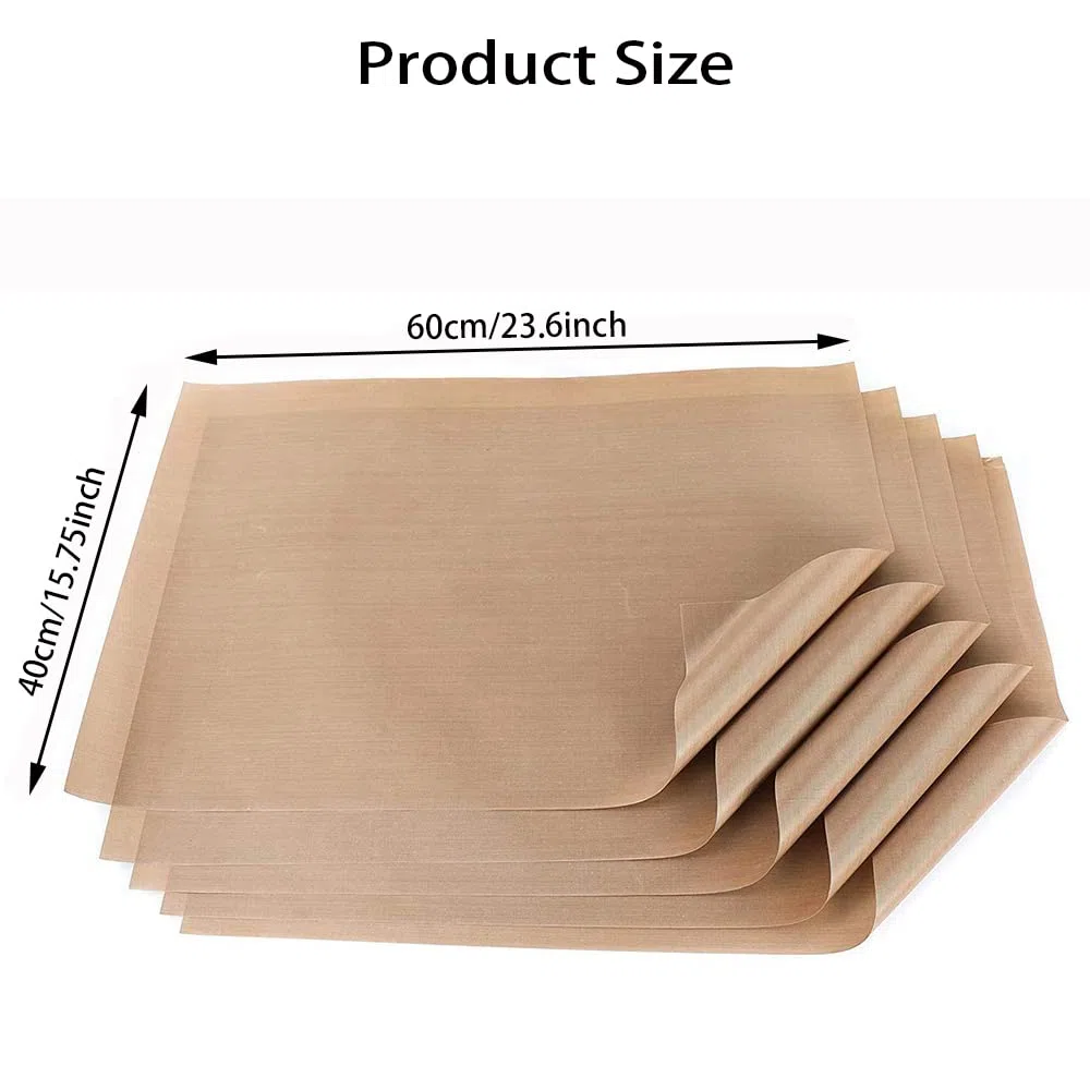MEISO 5 Pezzi Fogli Teflon, Carta da Forno Riutilizzabile, Fogli di Teflon PTFE, per Forno Pressa a Caldo Antiaderente 40 x 60 cm Tappetino Artigianale Resistente al Calore
