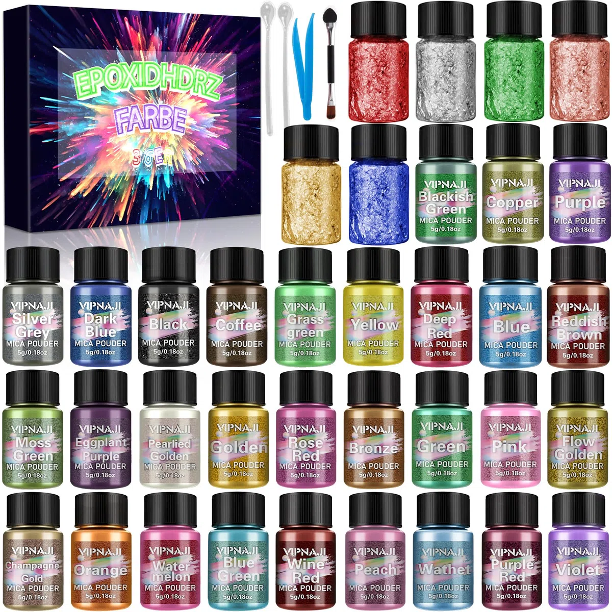 Coloranti Resina Epossidica, colorante per sapone, Colorante Candela (5g*36) - Polvere di Mica 36 Colori Per Resina Epossidica, Candele, Bomba Da Bagno,creazione di gioielli,Trucco,nail art e