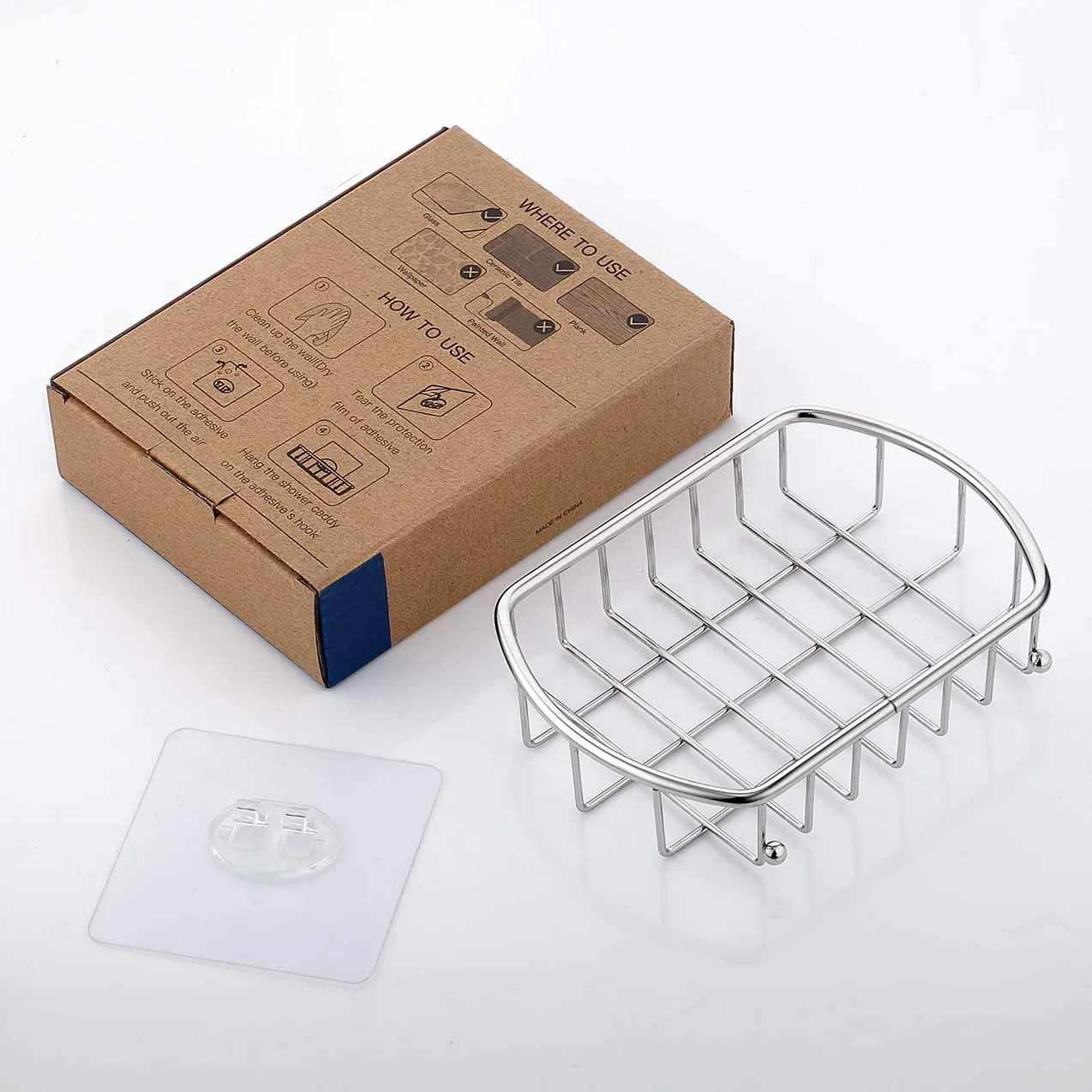 Autoadesivo Portasapone in Acciaio Inox, Anti Ruggine, Senza Foratura, Mensola Per Bagno, Organizzatore per Cucina (1.Cestino del Sapone)
