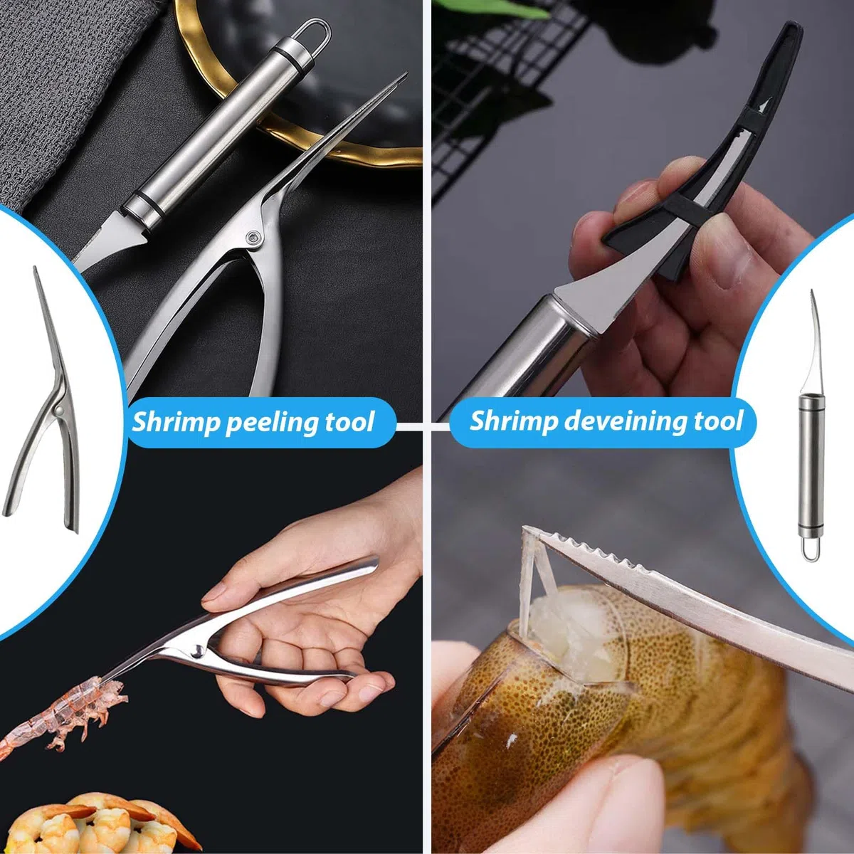 6PCS Squamatore Pesce, FORMVERSITY Sgusciatore di Gamberi, Pinzette per Lische di Pesce, Pinza per Chele Astice, Set 6 In 1 per Rimuovere Fili di Gamberetti, Squame di Pesce e Organi Interni