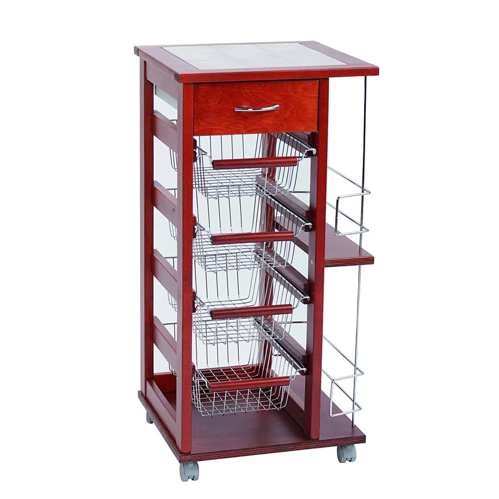 LIBEROSHOPPING.eu - LA TUA CASA IN UN CLIK Carrello salvaspazio con cesti portafrutta portabottiglie Ruote e Piano (Ciliegio)