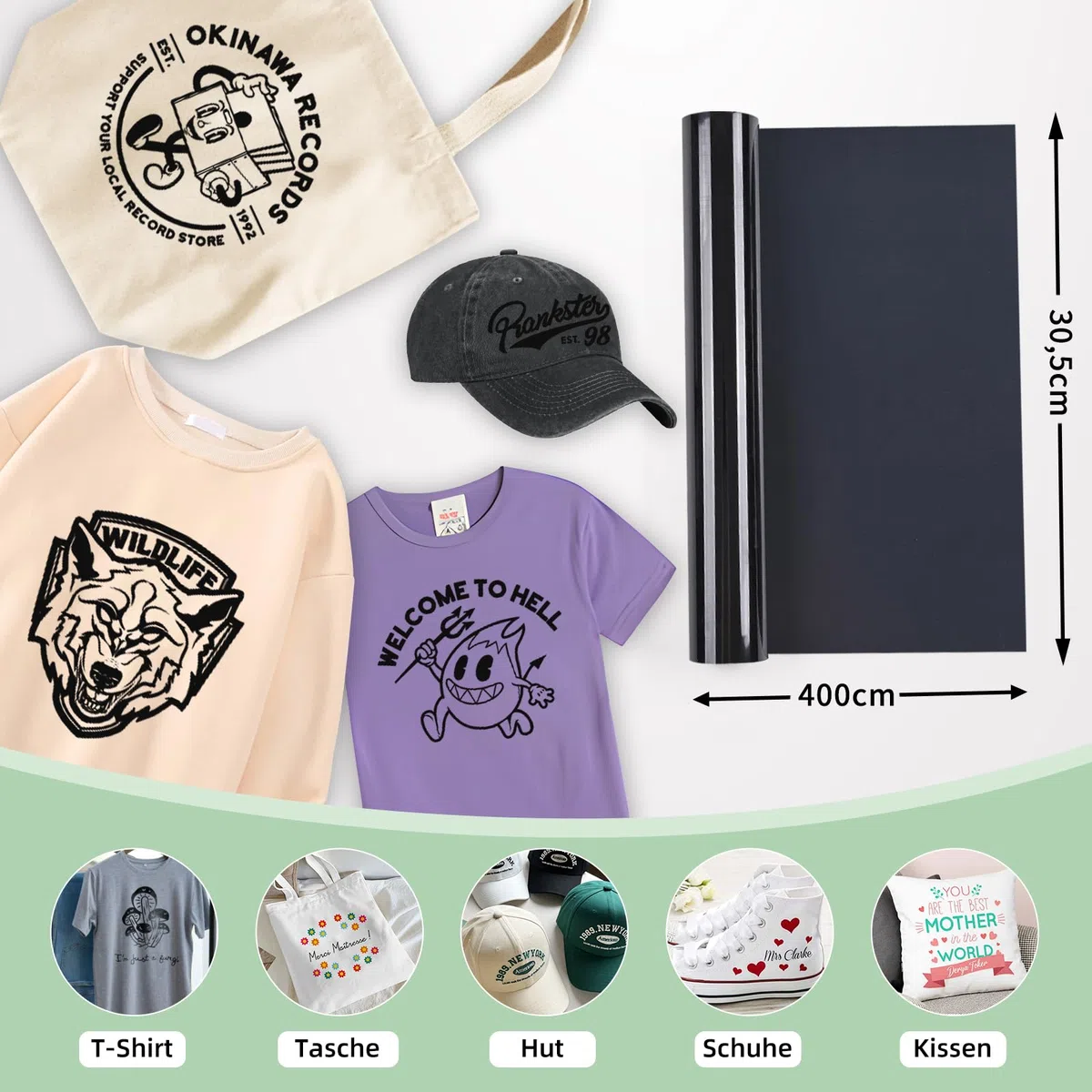IModeur Pellicola in Tessuto Nero per Plotter - 30,5 x 400 cm Flexfolie per Cricut Maker, Silhouette Cameo - Pellicola Tessile per Vestiti, Cappelli, Pantaloni e Altri