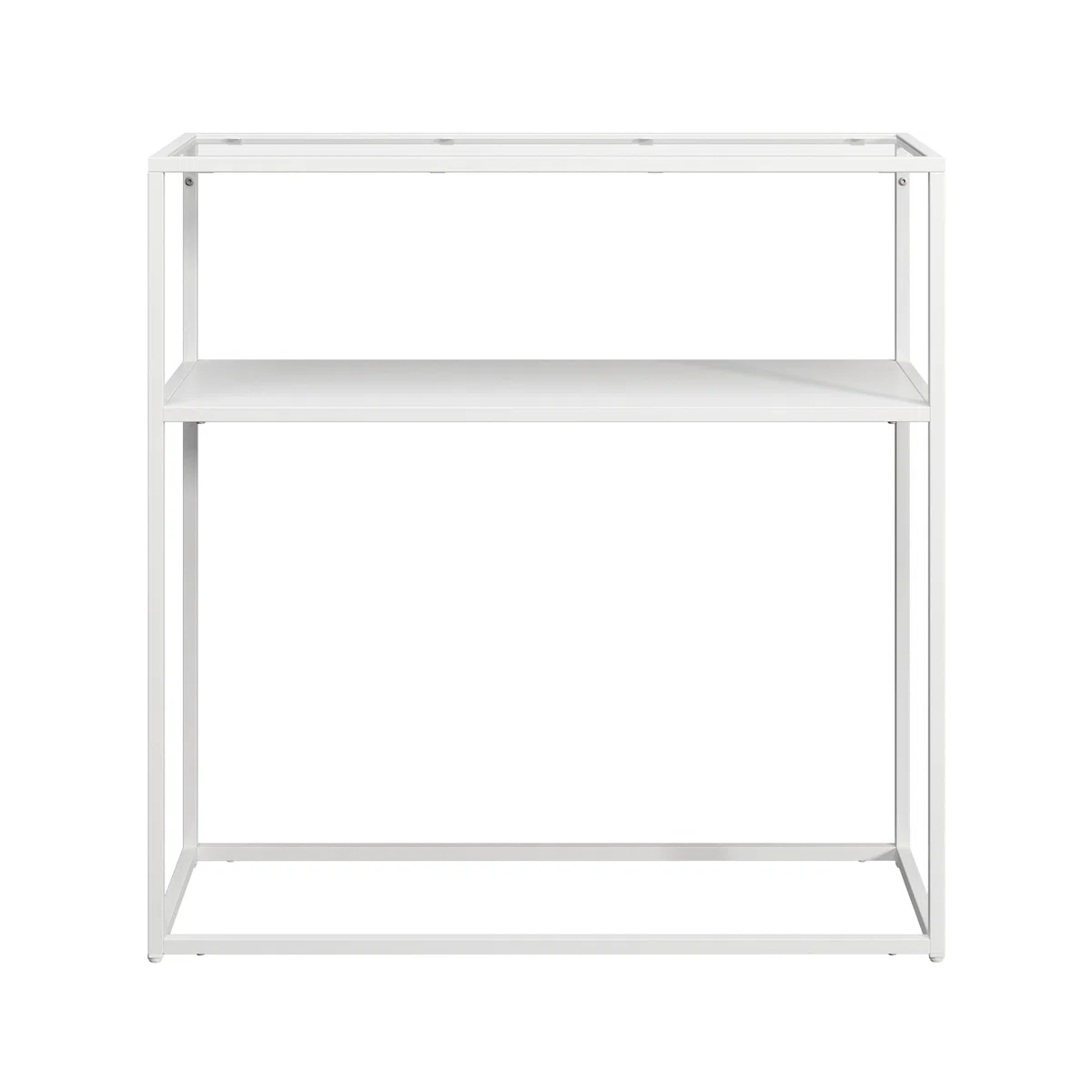[en.casa] Tavolo a Consolle in Metallo e Piano Tavolo in Vetro Temperato Mobile da Ingresso Corridoio 80 x 80 x 30 cm Consolle Stretto con 2 Piani di Appoggio - Bianco