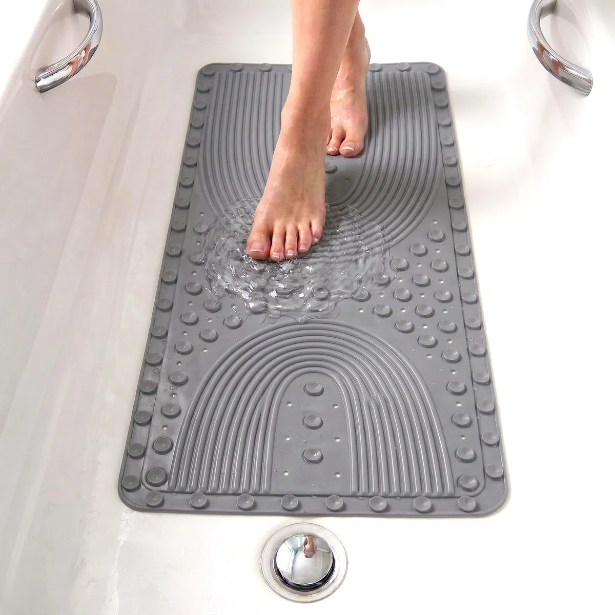 edihome, Tappetino Doccia Antiscivolo, 90x41,5 cm, Tappeto Bagno, Bolle con Ventose Senza BPA, Antibatterico, Resistente alla Muffa, Lavabile in Lavatrice, Sicurezza (Grigio chiaro, 90x41,5 cm)