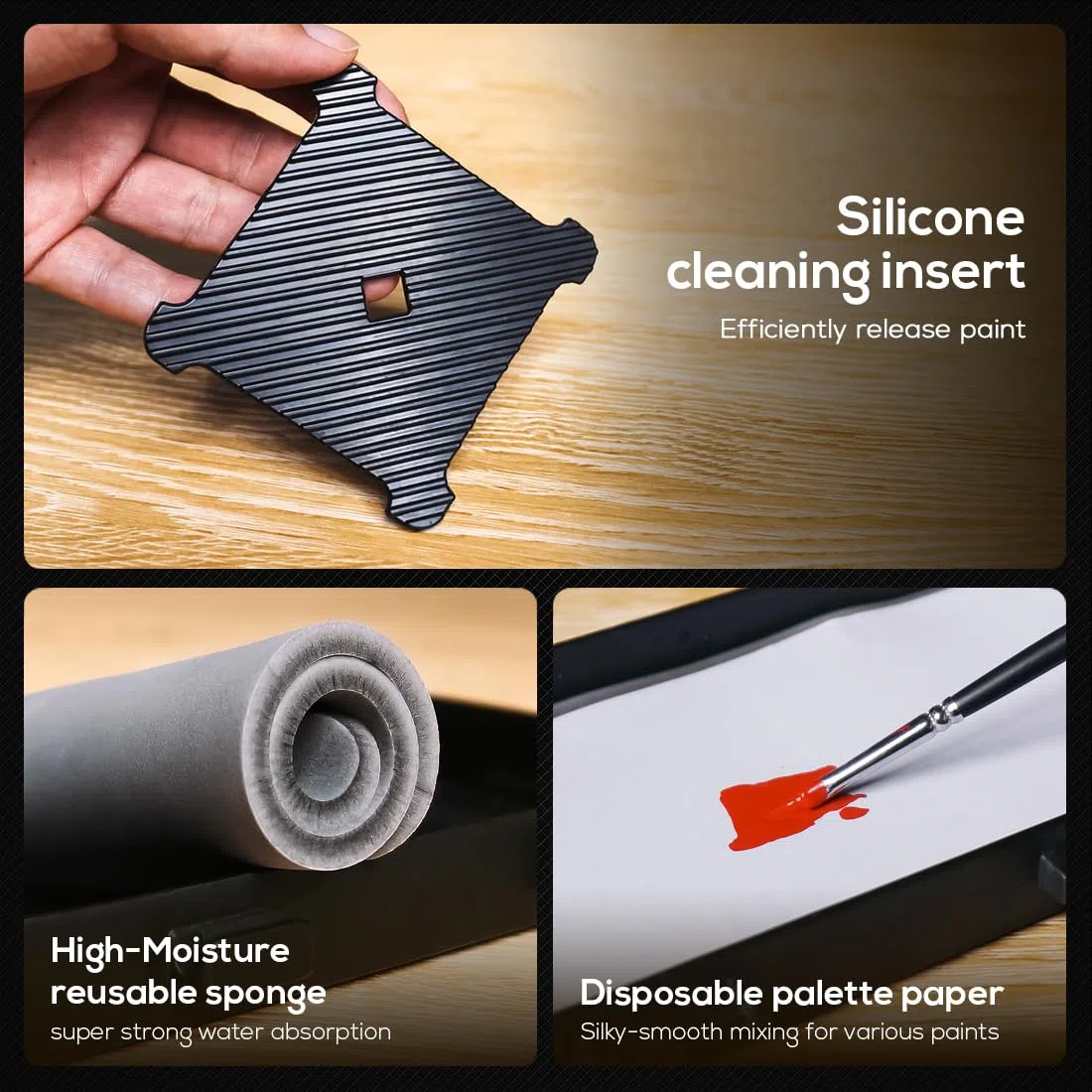 Stazione di Pittura Modulare Portatile All-in-One con Pulitore e Supporti per Pennelli, Vassoio per Palette di Pittura Umida con Coperchio per Pittura Miniatura e Vernici Acriliche (Set