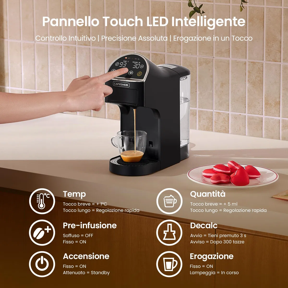 Magician2 Macchina da Caffè Multicapsula 5 in 1 per Nespresso, Dolce Gusto, Lavazza A Modo Mio, Cialde ESE 44 e Macinato, Touch LED, Auto-Adattivo, 20 Bar, 1,2L, Macchina Espresso per Casa e Ufficio