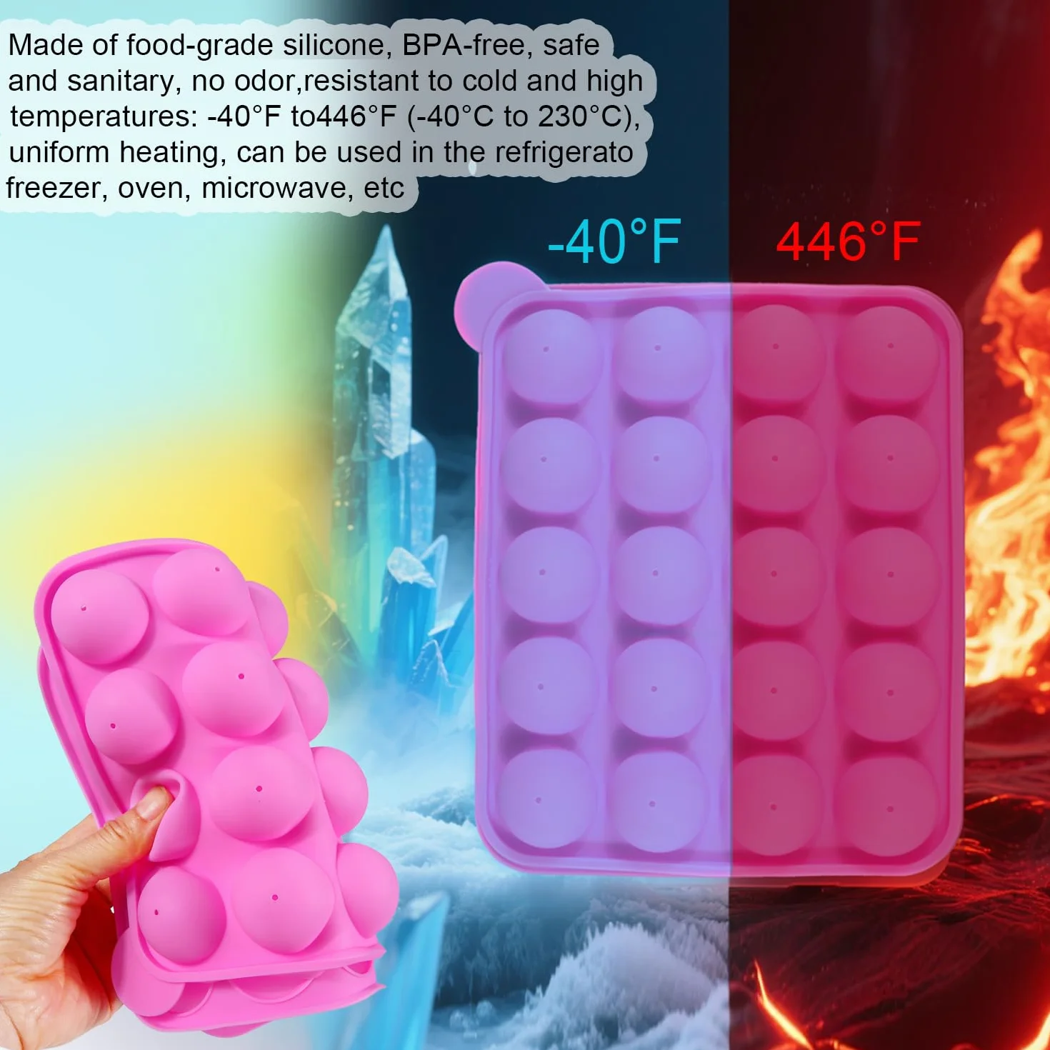 Stampi per cake pop da forno, 20 cavità in silicone vassoio Pop cake stick Mould- Lollipop Party Cupcake stampo per torte, 100 cake pop, 100 wrapper, 100 Twist Ties