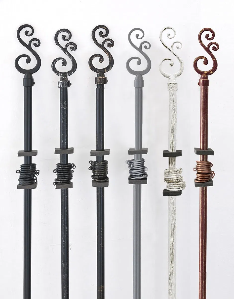 Bastone Tenda Estendibile 120-210 o 160-300 Ferro Antichizzato Shabby Chic Asta Anelli Scorritenda mod.BASTONE TENDA SPIRALI NEW 160-300 NERO