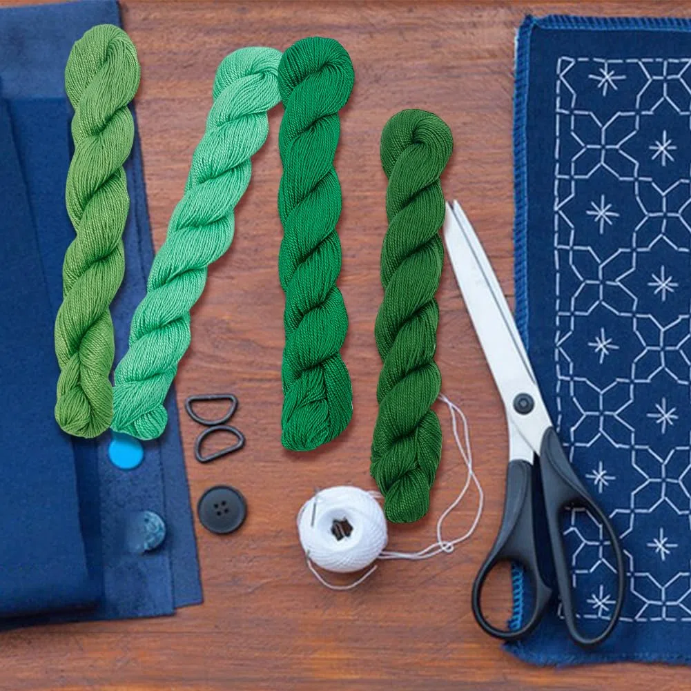 FREEBLOSS 4 matasse di filo Sashiko Sashiko, 100 m x 4 colori (verde), filo da ricamo in cotone giapponese, per trapuntatura e ricamo Sashiko, kit per cucito