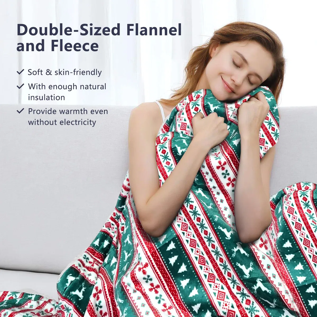 Anysun Coperta Elettrica Matrimoniale, Termocoperta Matrimonial 200 x 180 cm, 6 Livelli di Calore, Timer 10 Ore, Coperta Elettrica per Letto con Renna di Natale e Fiocco di Neve, Lavabile in Lavatrice