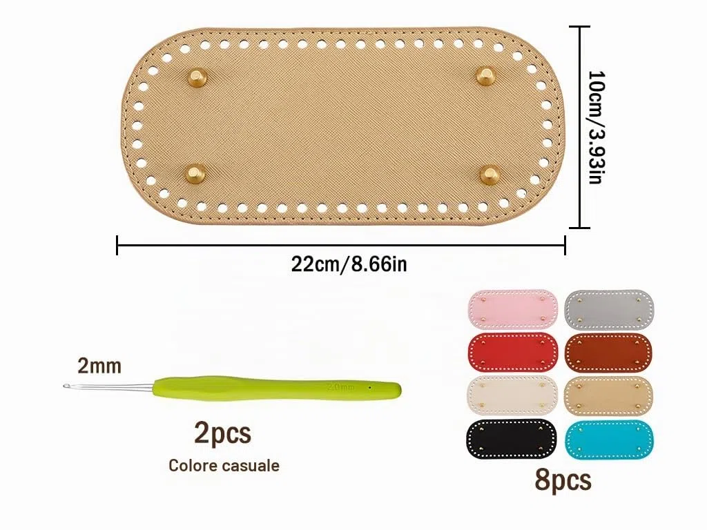 Anlising 8 Pezzi Fondi per Borse Uncinetto, Fondo Borsa Uncinetto, Invia 2 Uncinetto, Fondo Borsa in Pelle PU,Basi per Borse con Fori, Artigianale Fondo per Borsa, per Borsa A Tracolla DIY (22 x 10CM)