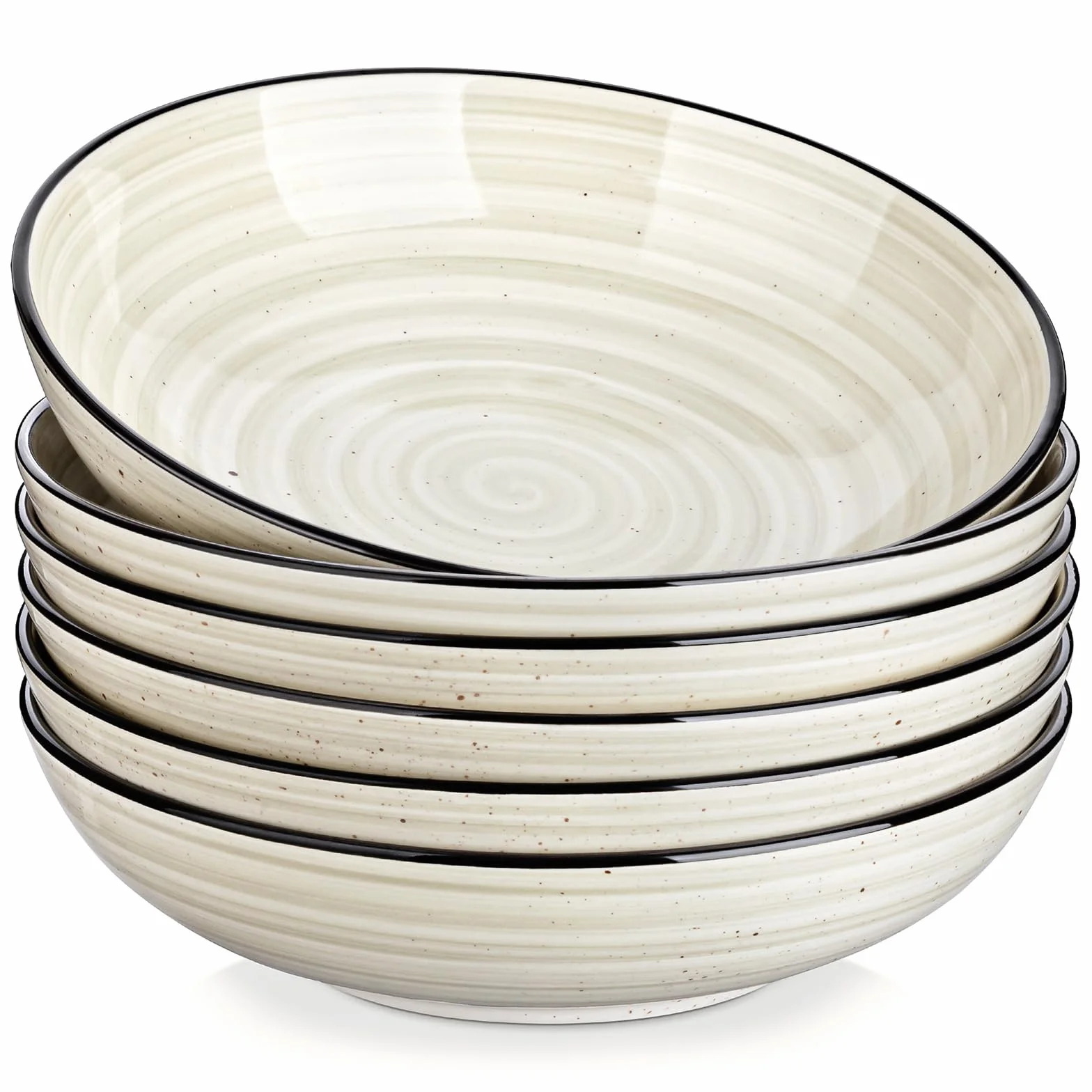 vancasso BONBON Ciotole per Pasta Set di 6, 21,7 x 5,5 cm Piatti Fondi in Gres, Piatti per Pasta, 38 oz Ciotole Grandi per Insalata, Adatti al Forno a Microonde e Lavastoviglie, Dipinto a Mano