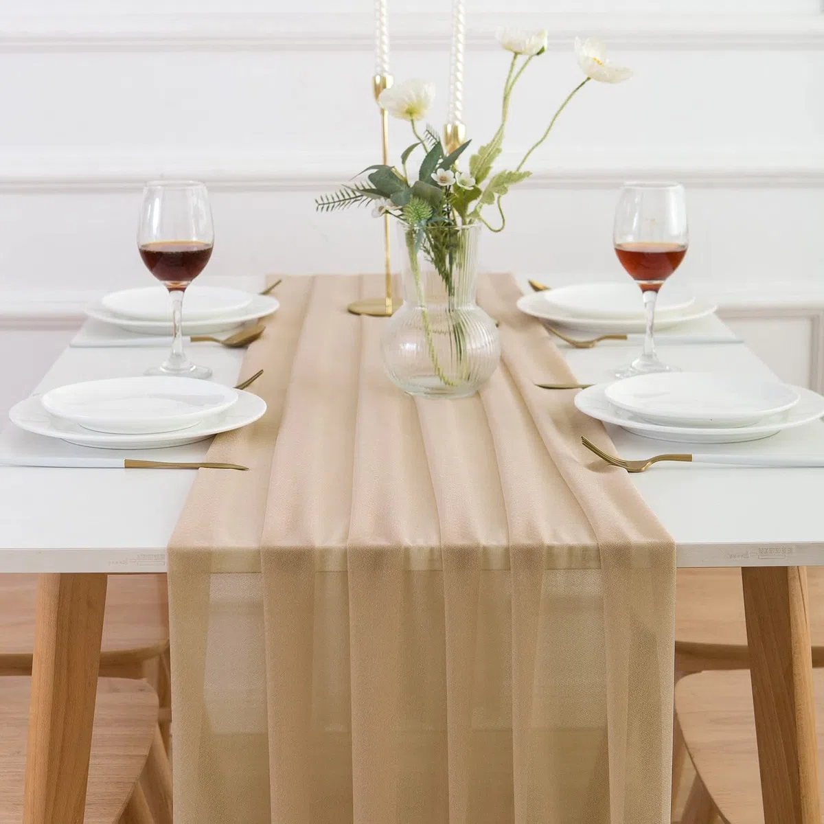 AOKSUNOVA - Runner da tavolo natalizio in chiffon per matrimoni, tulle, 300 x 75 cm, colore: marrone