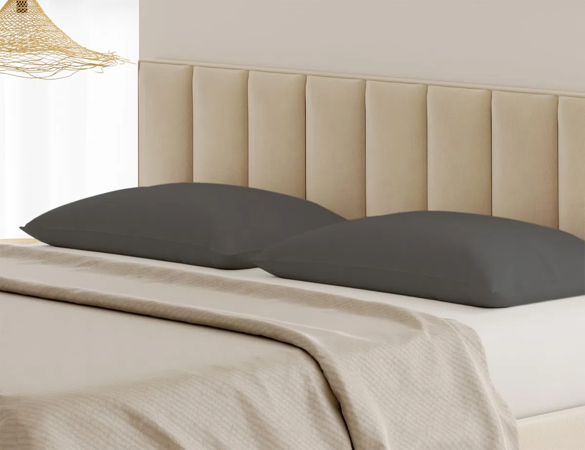 Banzaii Coppia Federe per Cuscini Letto 100% Puro Cotone Traspirante, Anti Acaro, Alta Qualità 50x80 cm, Made in Italy, Grigio Scuro