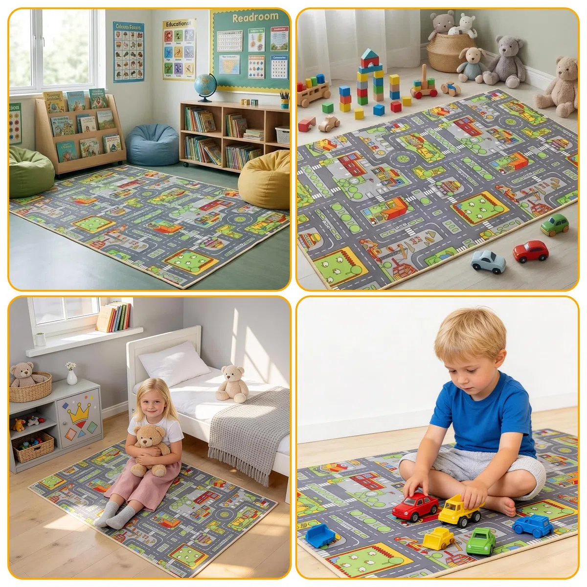 Tappeto da gioco stradale, 60 x 90 cm, per cameretta dei bambini, camera da letto, sala giochi