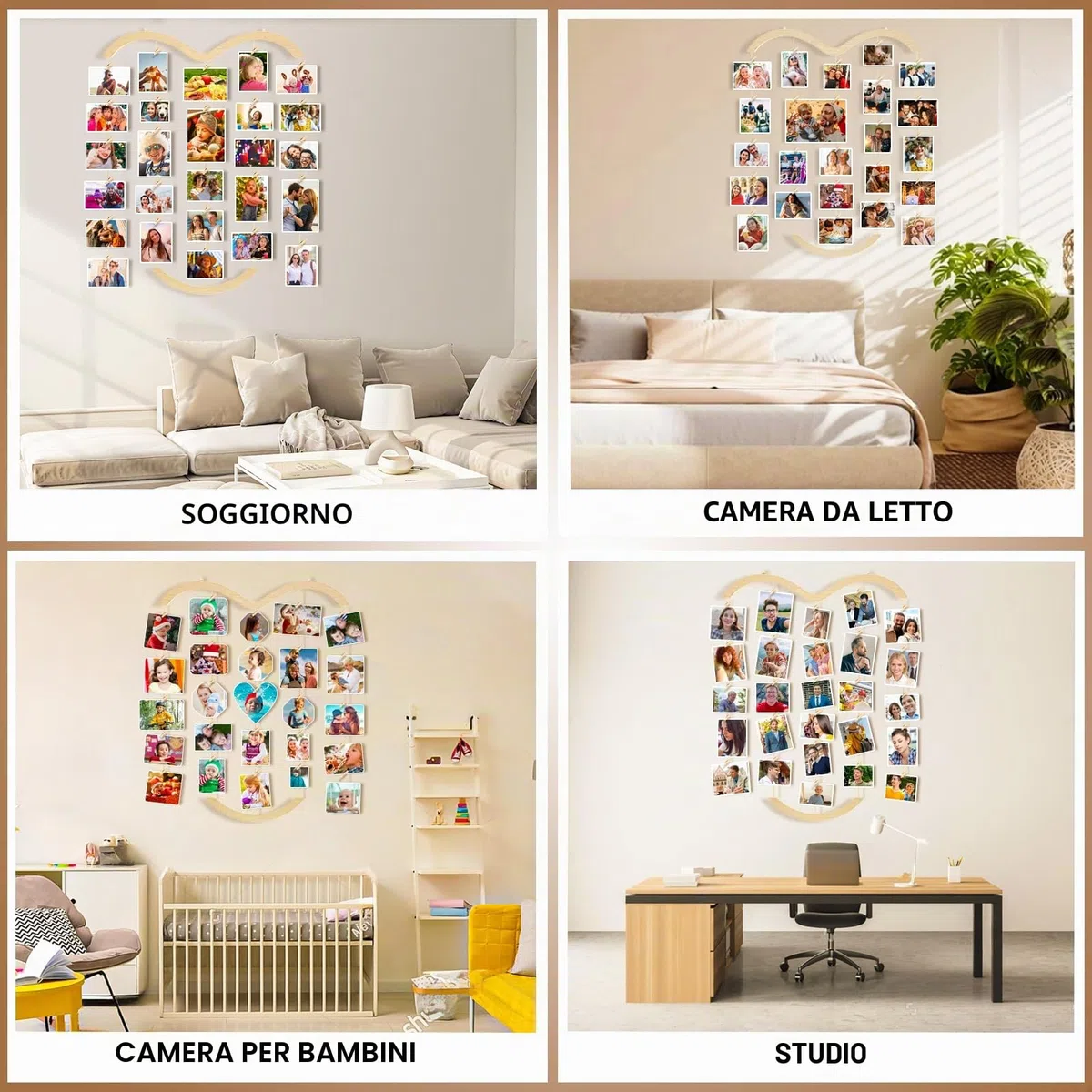 Uping Portafoto da Parete Multiplo Cornici Foto Multiple da Parete Porta Foto con Mollette Appendi Foto Bacheca Foto Fai da te Decorazioni Casa