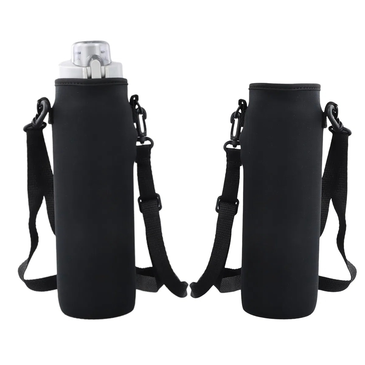 2Pcs Custodia per Bottiglia in Neoprene 8x22cm, Protezione per Bottiglia D'acqua, Portatili Porta Borraccia Termica custodia Antiscottatura Custodia con Tracolla Regolabile per Sport Viaggi (Nero)