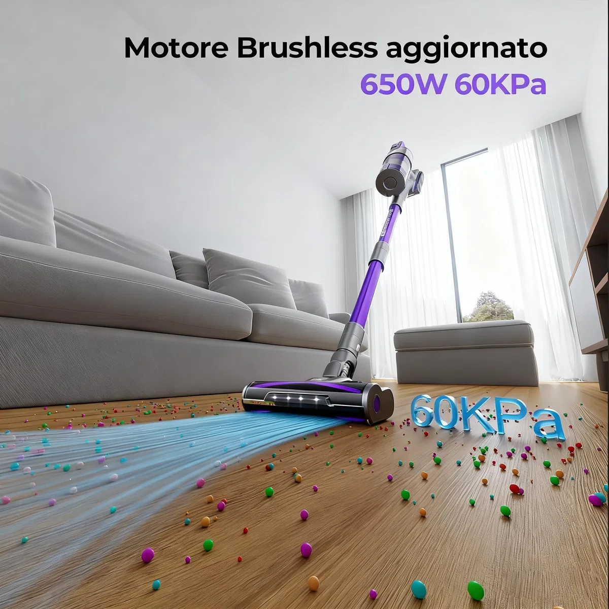 Redkey X18 Aspirapolvere Senza Fili 60Kpa/650W/80Min, 8-in-1 Scopa Eletrica Verticale Antiarovialio con Display LED, Automatica Intelligente Della Potenza di Aspirazione, per Animali/Pavimenti/Tappeti