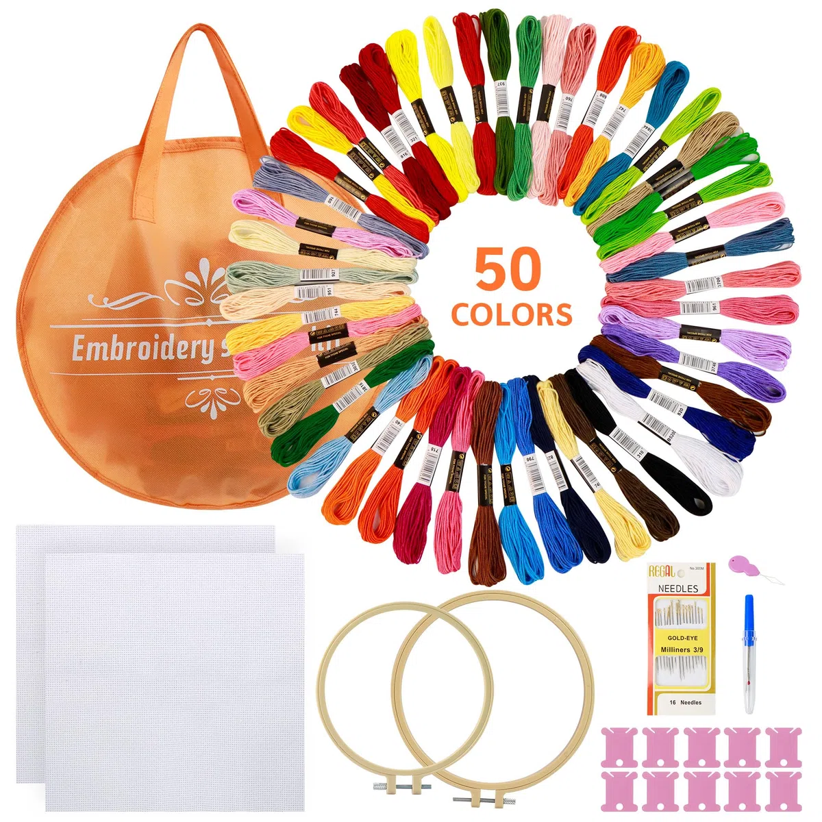 xiruiubao Kit Ricamo, Principianti Embroidery Starter Set Adulti Embroidery, Punto Croce Kit Da Ricamare, 50 Colori Filo Da Ricamo, Telaio Per Ricamo, Kit Di Attrezzi A Punto Croce, Artigianato