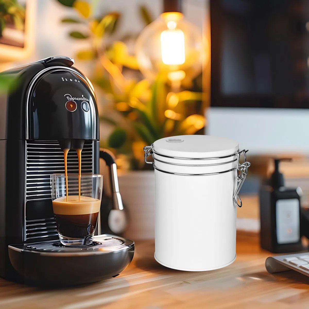 Barattolo per caffè ermetico in acciaio inox 450ML con valvola di scarico, in acciaio inox, per caffè, tè, noci, cacao, bianco