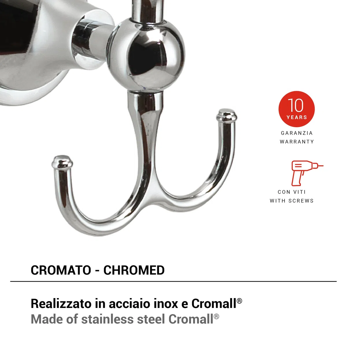 Gedy NEVIS Appendiasciugamani bagno doppio, Acciaio inossidabile, Cromo, 8 x 8,2 x 10,4