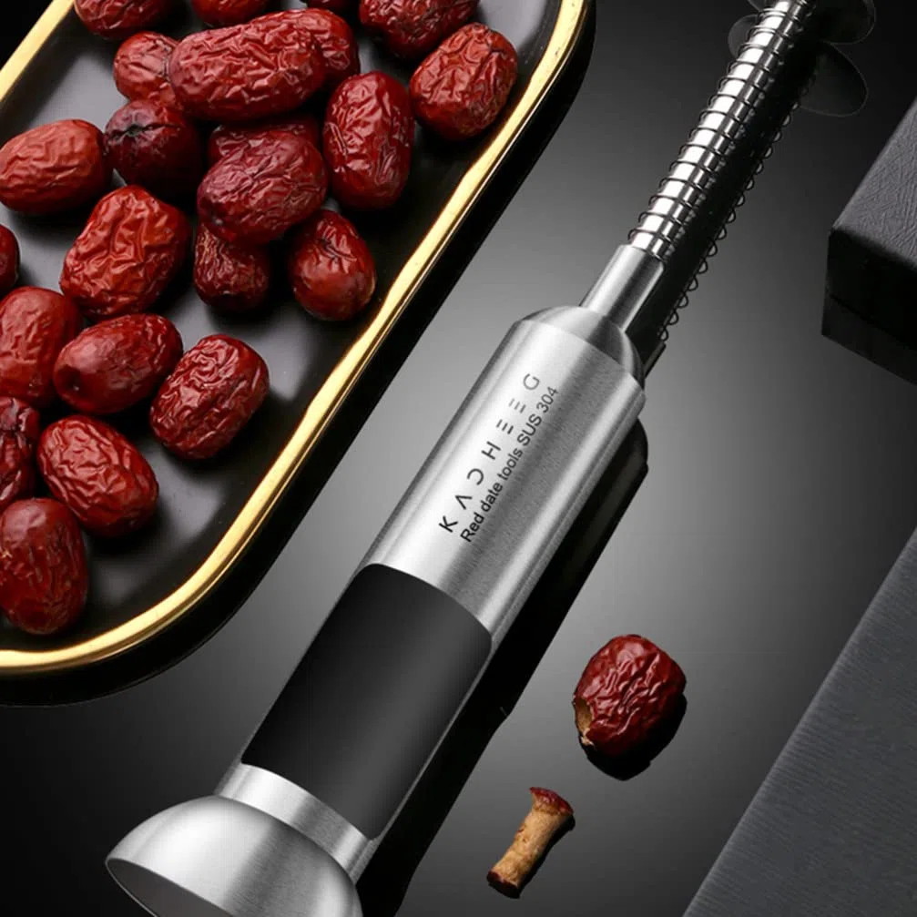 BESTonZON Snocciolatore per ciliegie, in acciaio inox, manuale, per rimuovere rapidamente le pietre di frutta, colore: argento