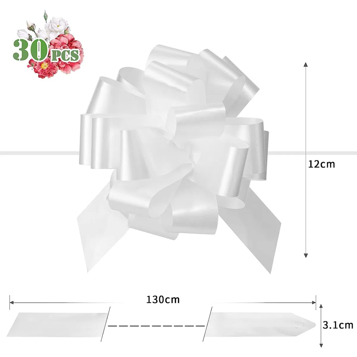 30 Pezzi Fiocchi Auto Matrimonio, Decorazioni Auto Matrimonio Autotiranti, Fiocchi Battesimo, Decorazione del Nastro con Fiocco Adatto per la Decorazione di Auto, Casa e Regali (Bianco)