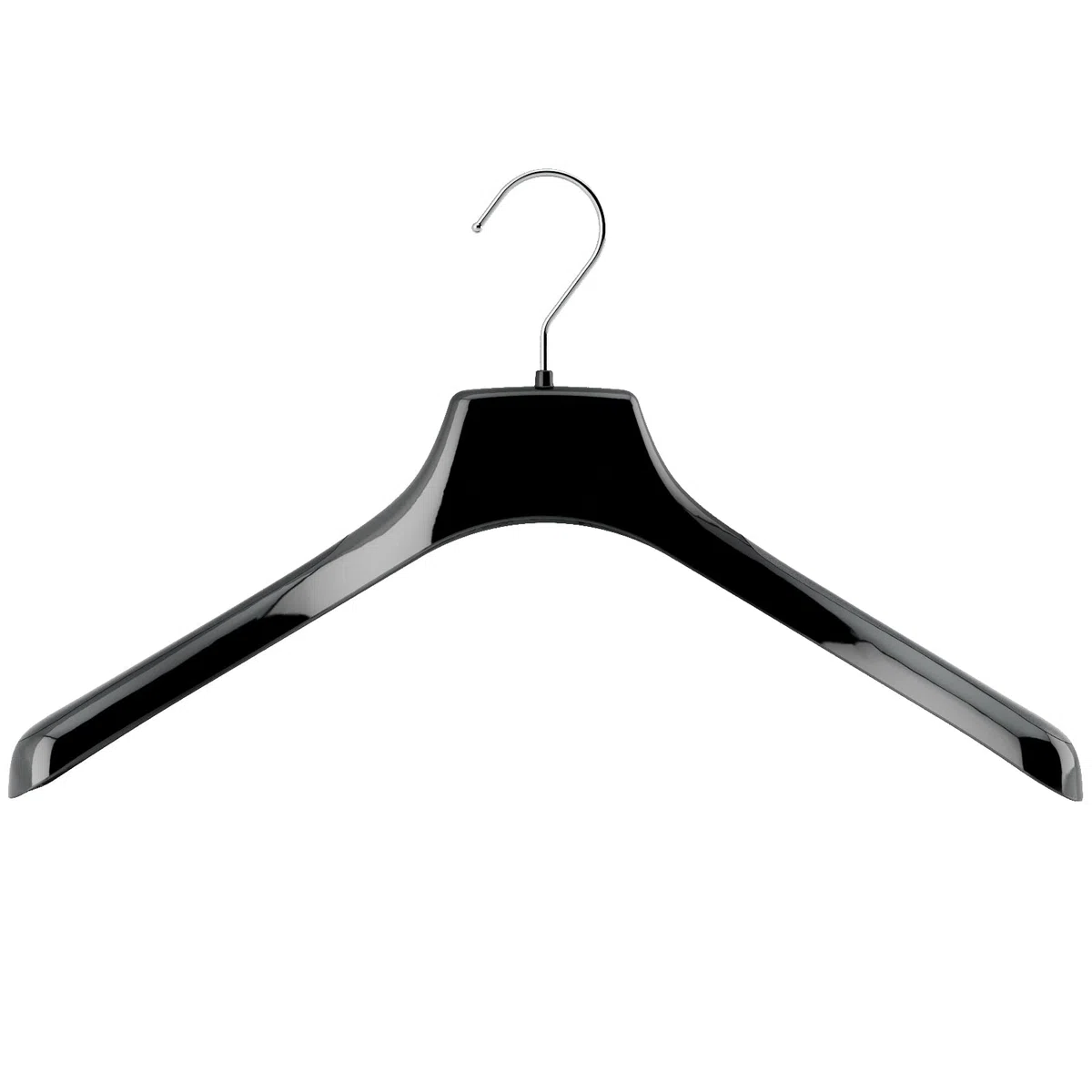 Mainetti Appendini per Capispalla, Cappotti, Abiti Pesanti, Grucce in Plastica, Resistenti, con Finitura Antigraffio, Made in Italy, Set di 10 Pezzi, Nero Lucido con Gancio Zincato, Taglia 42cm