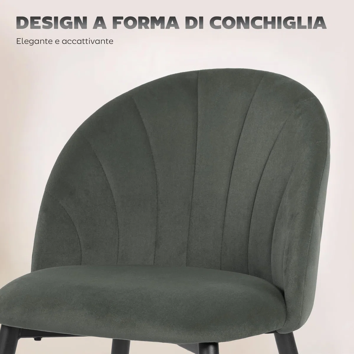 HOMCOM Set di 2 Sedie Sala da Pranzo in Velluto, Sedie Cucina con Schienale Curvo a Conchiglia, Gambe in Acciaio, Stile Nordico, Sedia Imbottita per Cucina, Camera da Letto, Soggiorno, Grigio