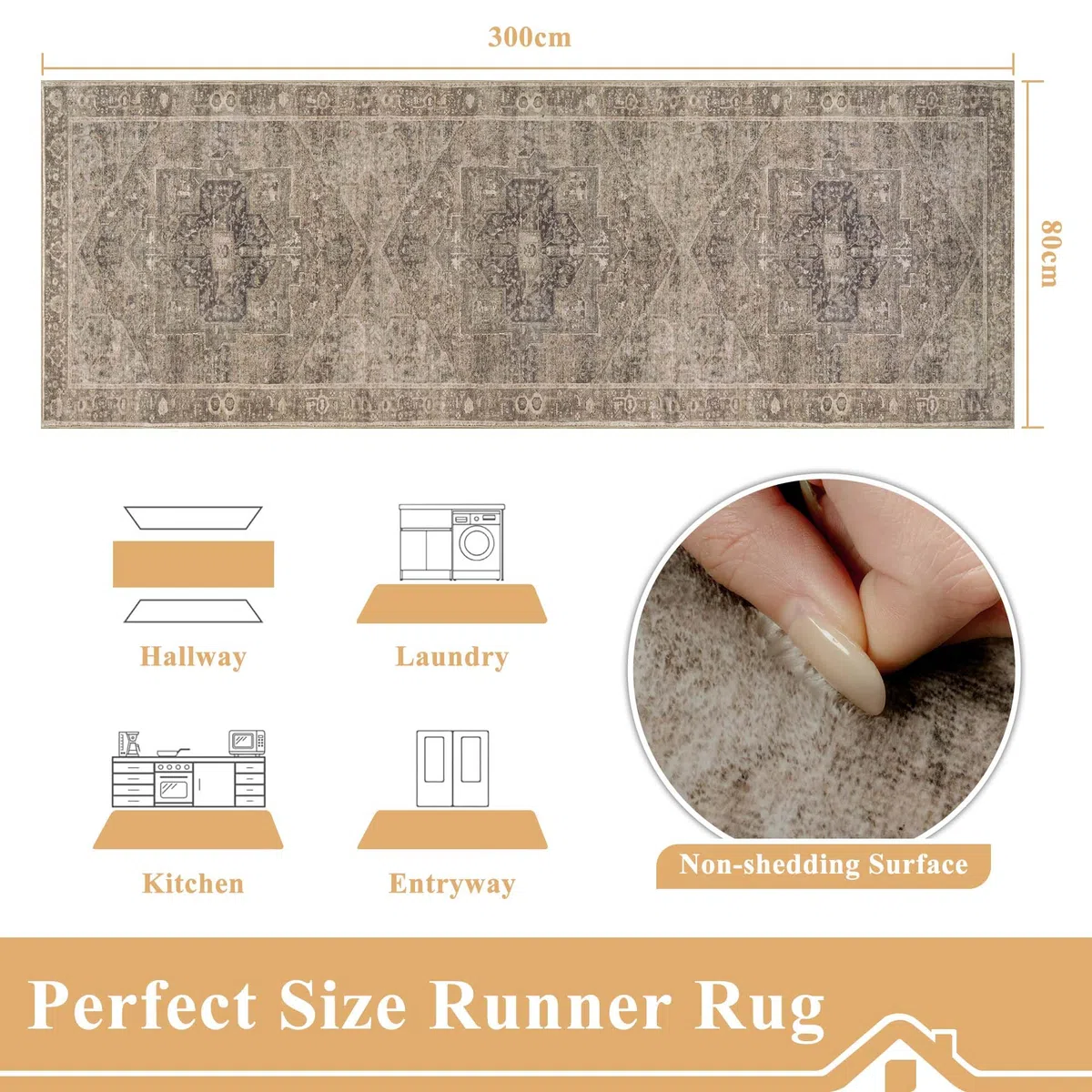 Homcomodar Tappeto Corridoio Nero Marrone 80x300cm Tappeti Passatoia Lungo Cucina Lavabile in Lavatrice Antiscivolo Tapette Camera da Letto Scendiletto Cameretta Ufficio Pelo Corto Carpet