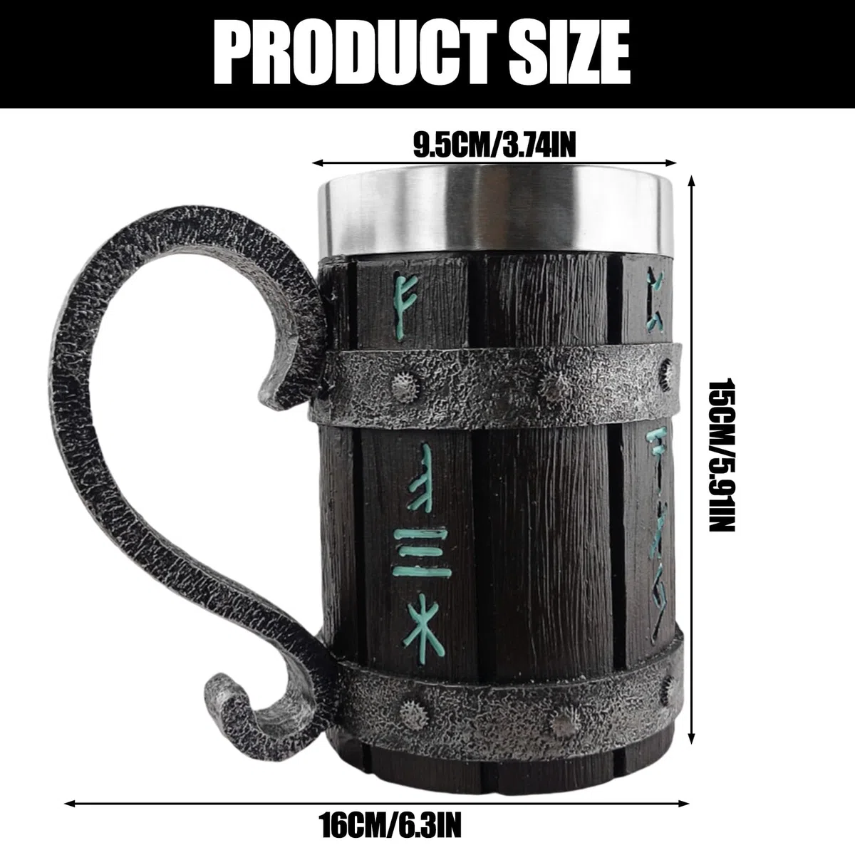 Boccale di legno medievale, 600 ml, brocche di birra in legno con acciaio inossidabile, barile retrò, barile di legno per birra, bevande, caffè, regalo per uomini per la festa del papà