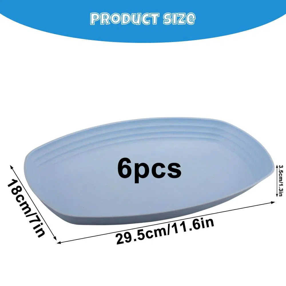 6 Pezzi Piatti in Plastica Riutilizzabili, Piatti da Campeggio da 29.7cm, Piattis Ovali in Plastica Rigida, Iinfrangibili, Lavabili in Lavastoviglie, per Campeggio, Picnic e Casa - Blu