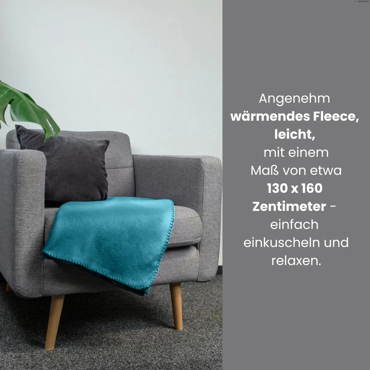 Set di 2 coperte in pile polare, OekoTex, 130 x 160 cm, circa 400 g di peso, con effetto anti-pelucchi e bordo rimagliato, colore: turchese/petrolio