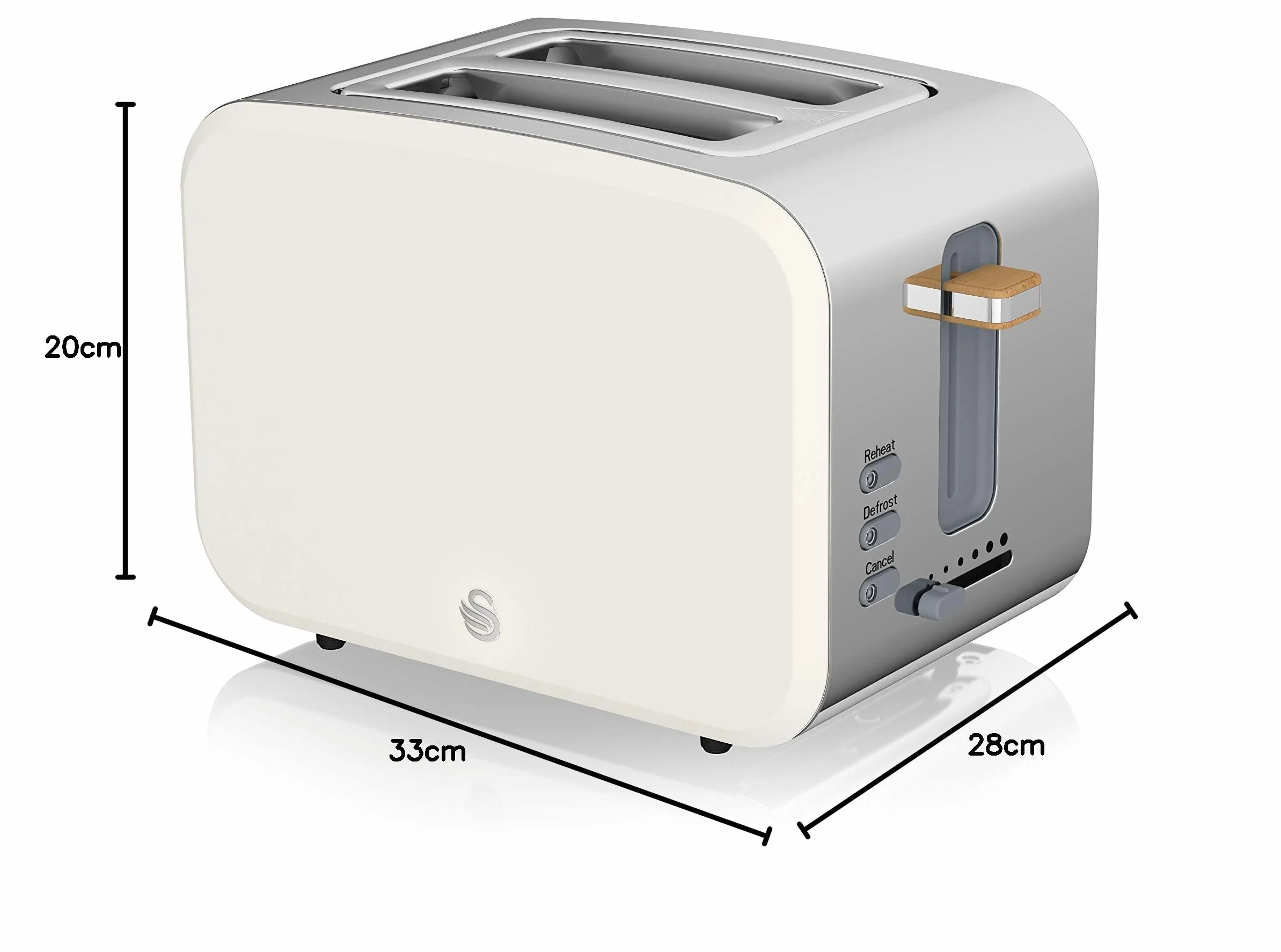 Swan Nordic Tostapane a fessura larga 2 fette 3 funzioni, 6 livelli di tostatura, design moderno in acciaio inox, maniglia effetto legno, bianco opaco