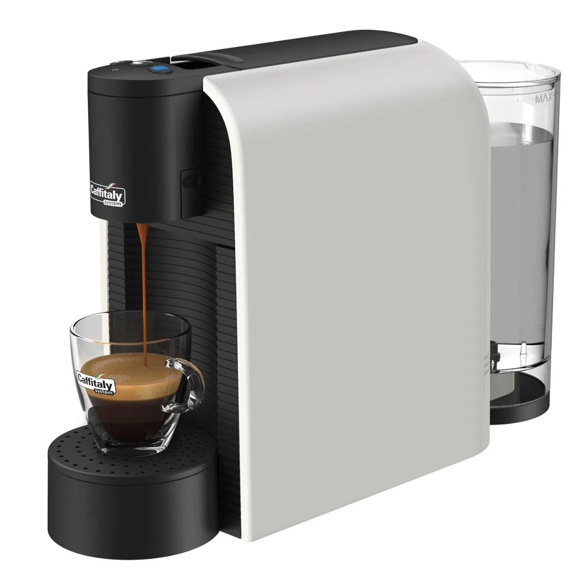 Caffitaly, Macchina da Caffè Volta Bianca, 30 Capsule di Caffè Corposo Incluse, per Macchine Originali, Ideale per Preparare Caffè e Bevande Calde