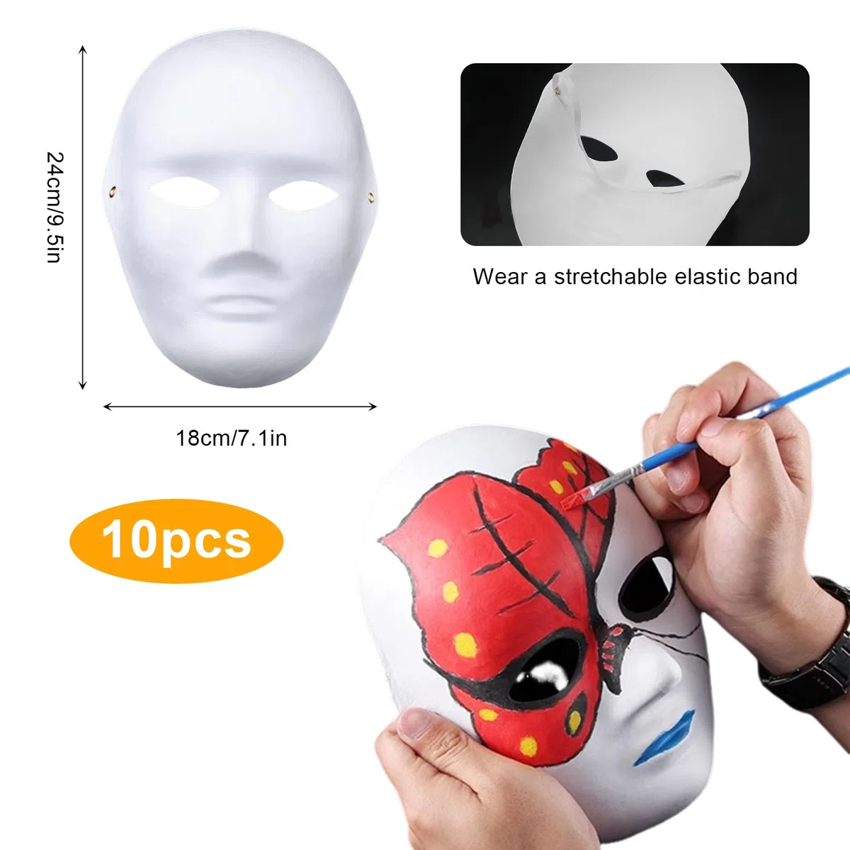 10 Pezzi Maschera Bianca Verniciabile, Carta Fai Da Te per Carnevale e Viso