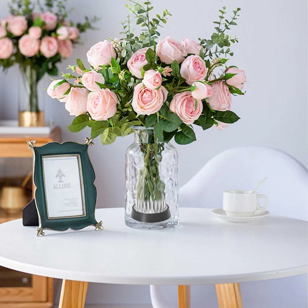 4 Pezzi Argento Fiori Flower Holder, 3 Misure D23*2+D34+D46 Flower Disposizione Pin, Round Acciaio Inossidabile Disposizione dei Fiori Pin, per Composizioni Floreali per Casa, Giardino, Hotel