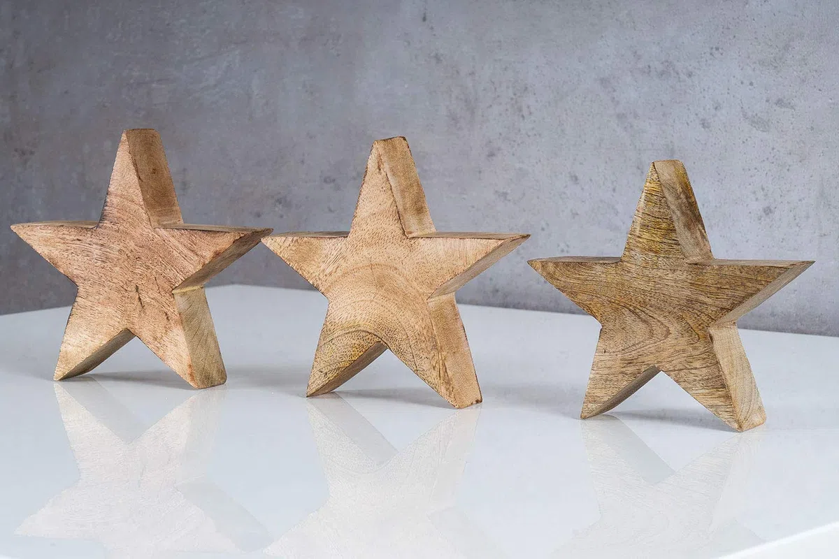 levandeo Stella in Legno Mango 20 cm Legno di Mango Marrone Naturale Decorazione da Tavolo Decorazione in Legno Pezzo Unico, in Legno di Mango, 14cm